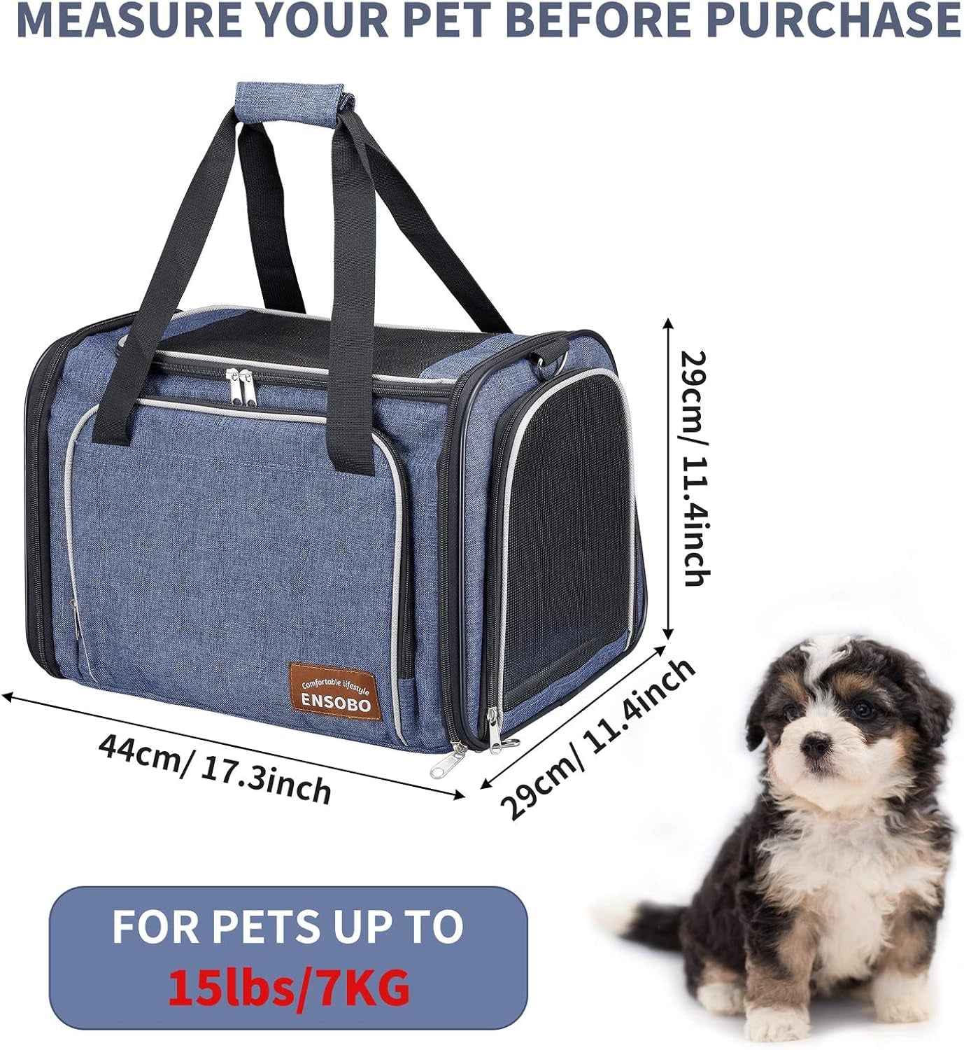 Cat Carrier Bag in Denim Fabric,  Pet Transport Bag for Cats and Small Dogs, TSA Approved Pet Travel Carrier with Two Bigger Side Bags, Shoulder Strap for Carrying, Denim Blue