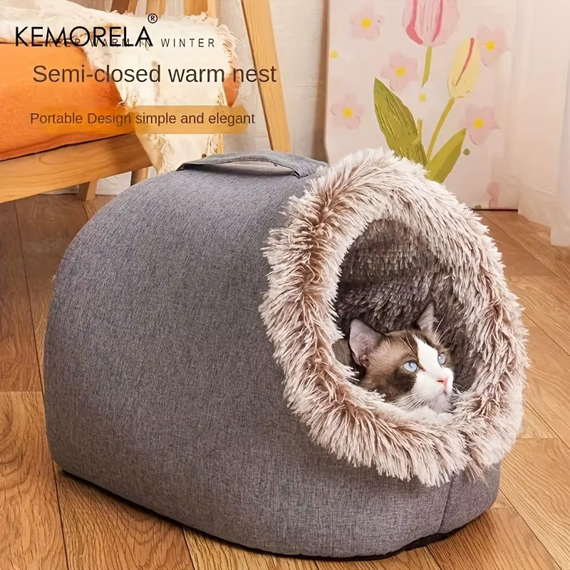 Winter Cat Bed Self-Warming Puppy House Cozy Cat Sleeping Cave Beds Indoor Kitten Nest Kennel Hut for Small Medium Cats
