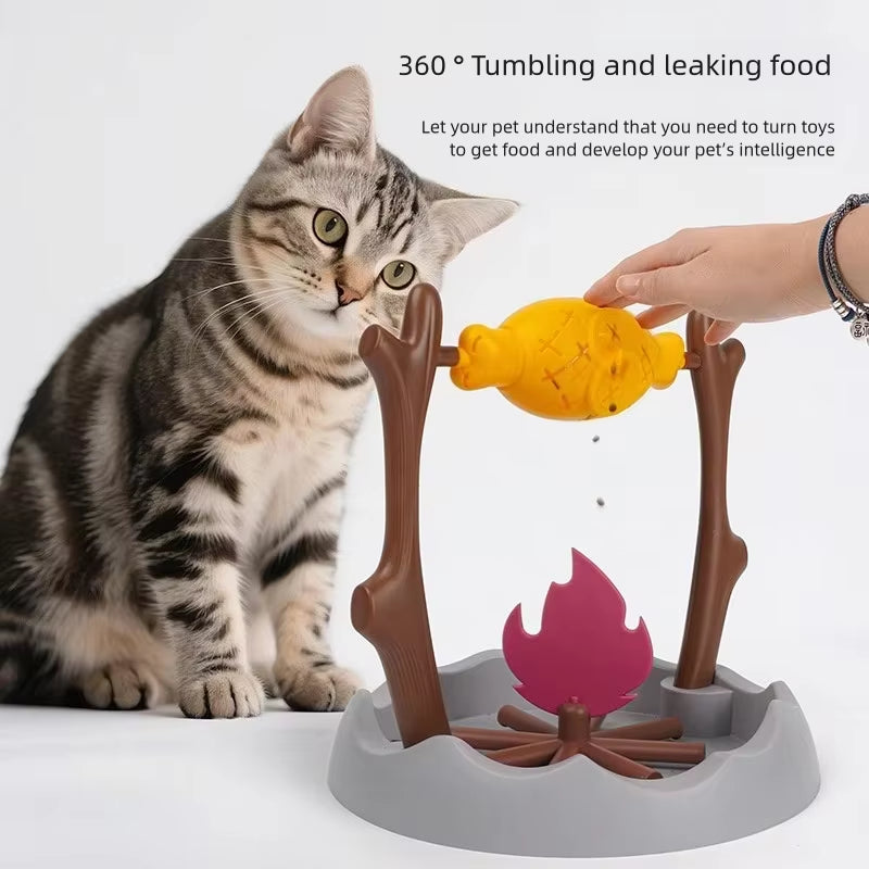 Creative Cats Slow Feeding Snack Toy Pet Interactive Food Feeding Device Educate Toys Fun Roast Chicken Leg 360° Rotating Feeder
