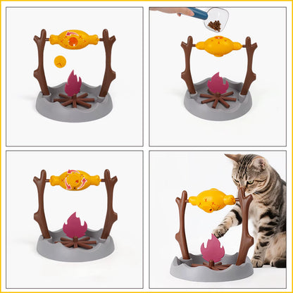 Creative Cats Slow Feeding Snack Toy Pet Interactive Food Feeding Device Educate Toys Fun Roast Chicken Leg 360° Rotating Feeder